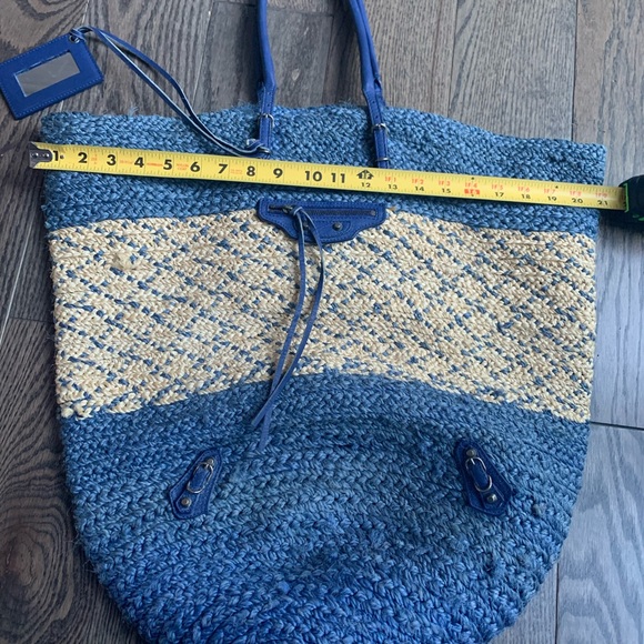 Balenciaga Blue Raffia & Leather Panier Basket Tote - Picture 7 of 13
